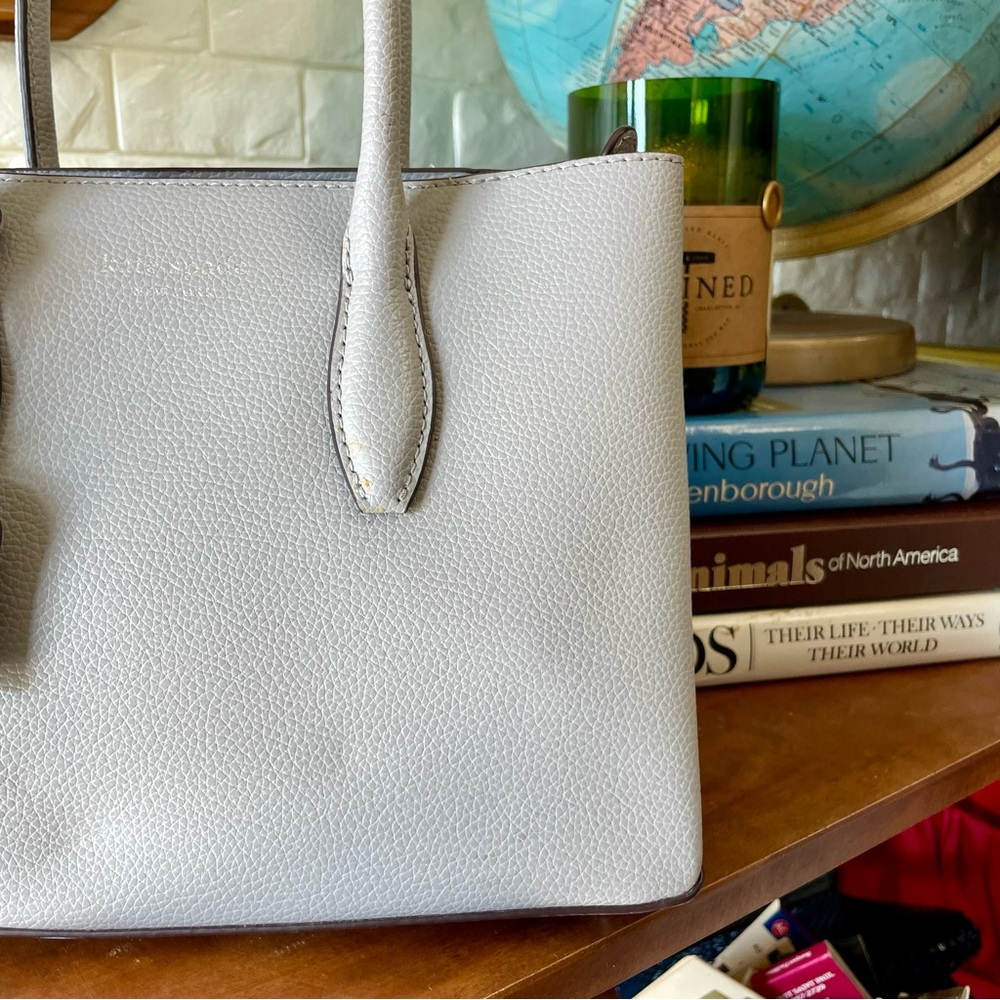 Kate Spade Grey Textured Leather Top Handle Crossbody Bag Purse - Picture 7 of 14